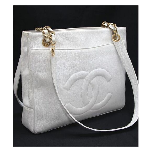 Chanel Dekakoko Mark Chain Shoulder Tote Bag Caviar White - Picture 1 of 8